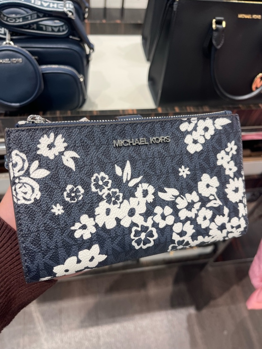Michael Kors Signature Logo Double Zipper Floral Wallet -Admiral